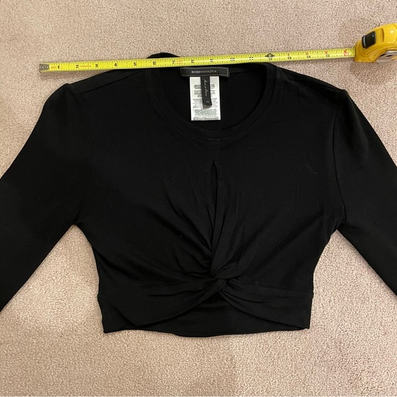 BCBG Long Sleeve Twist Front Crop Top, Black, Size XS, EUC - Picture 5 of 8
